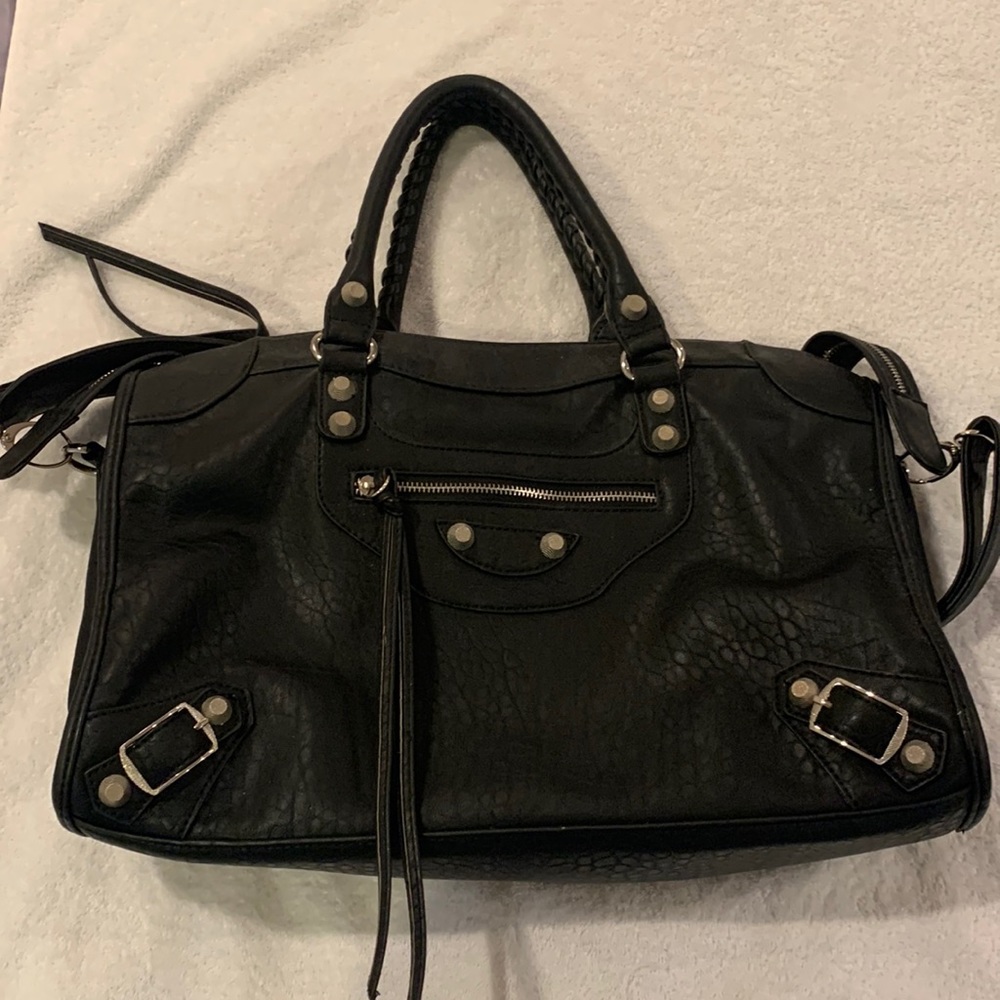 Black Satchel Handbag with Tassels
